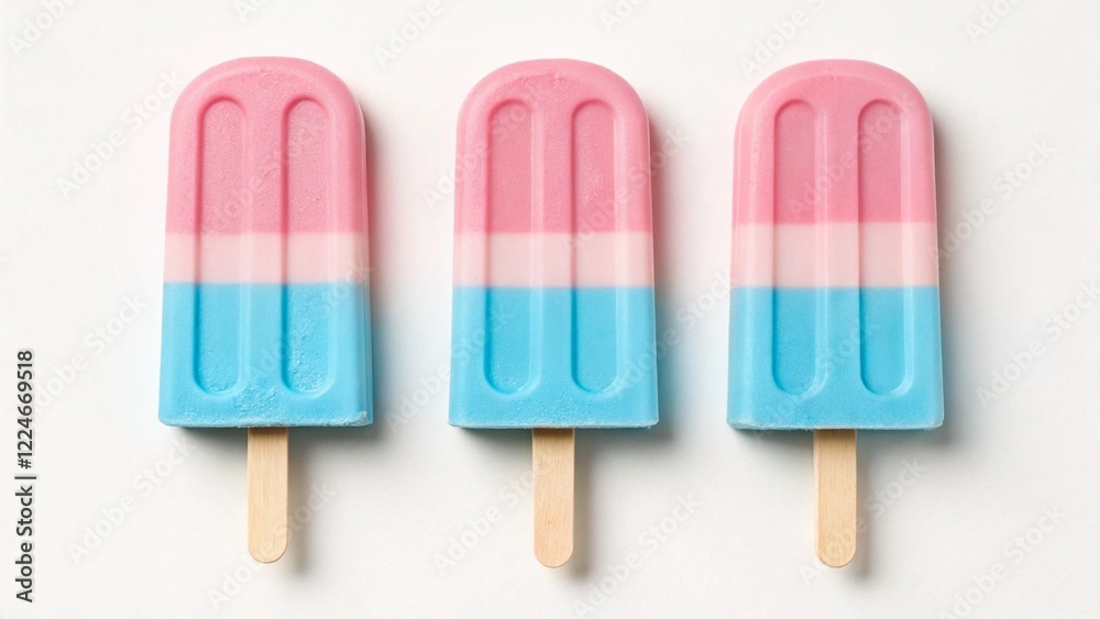 Three pink and blue popsicles on white background Three pink and blue popsicles on white background