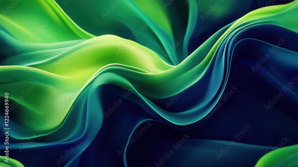 Obraz premium Abstract blend of neon green and navy blue waves in a fluid gradient design, creating a bold futuristic background.