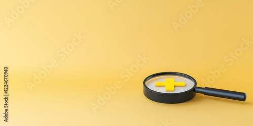 Magnifying Glass with Yellow Plus Symbol on Yellow Background