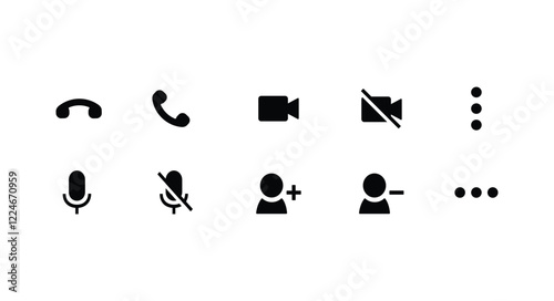 Phone calling icon set. Streaming icon set. Video call buttons set. Collection of internet conversation buttons. Camera, handset, microphone, speaker, message, and profile vector