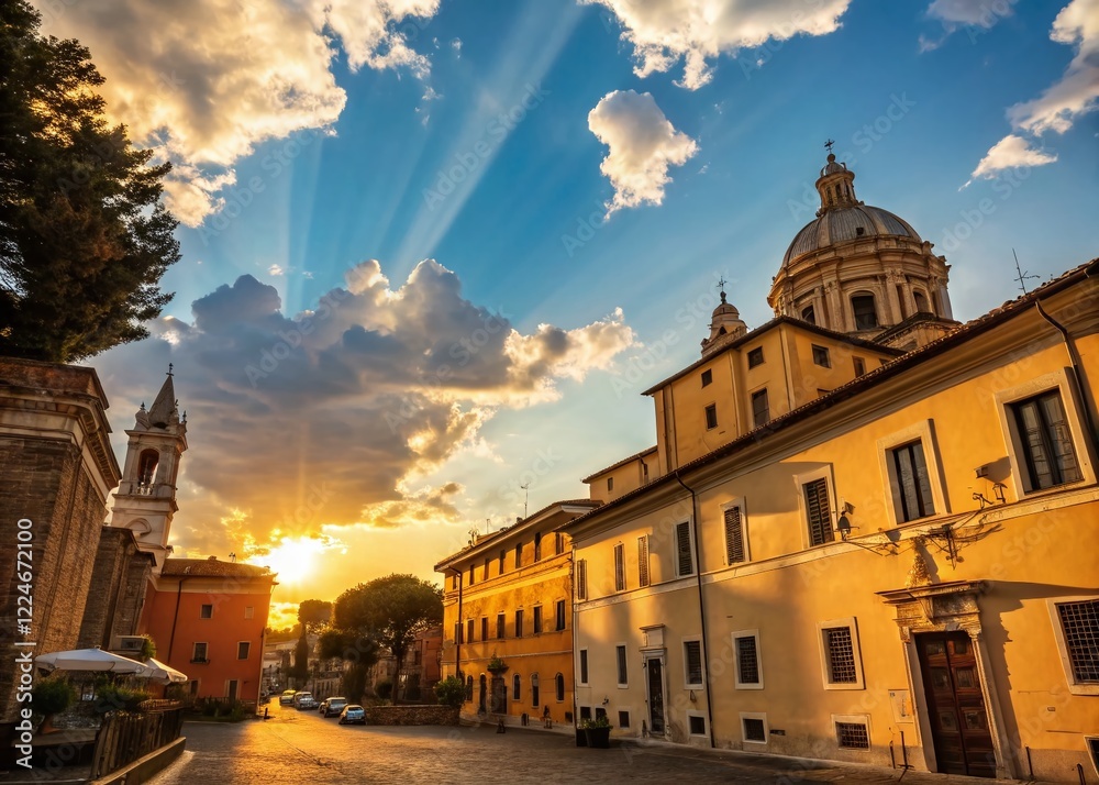 Fototapeta premium Golden Hour Sunset Sky: Architectural Photography Backlit Cloudscape