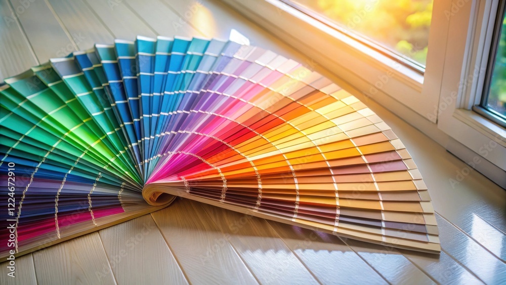 Obraz premium Vibrant Spectrum of Color Swatches Displayed Near a Window Showing a Variety of Hues for Interior Design Projects