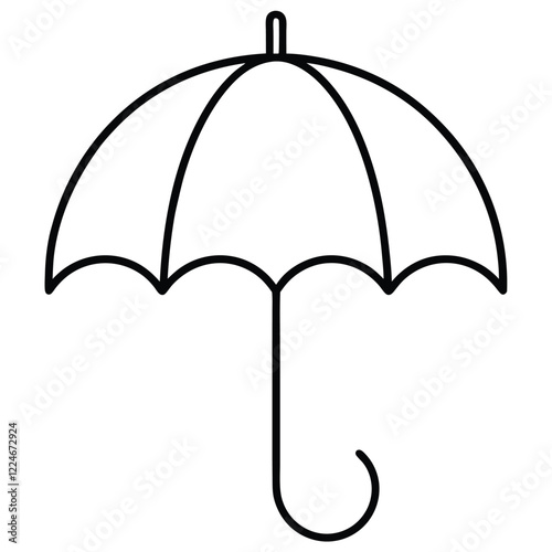 An umbrella icon with a curved handle and an open canopy.