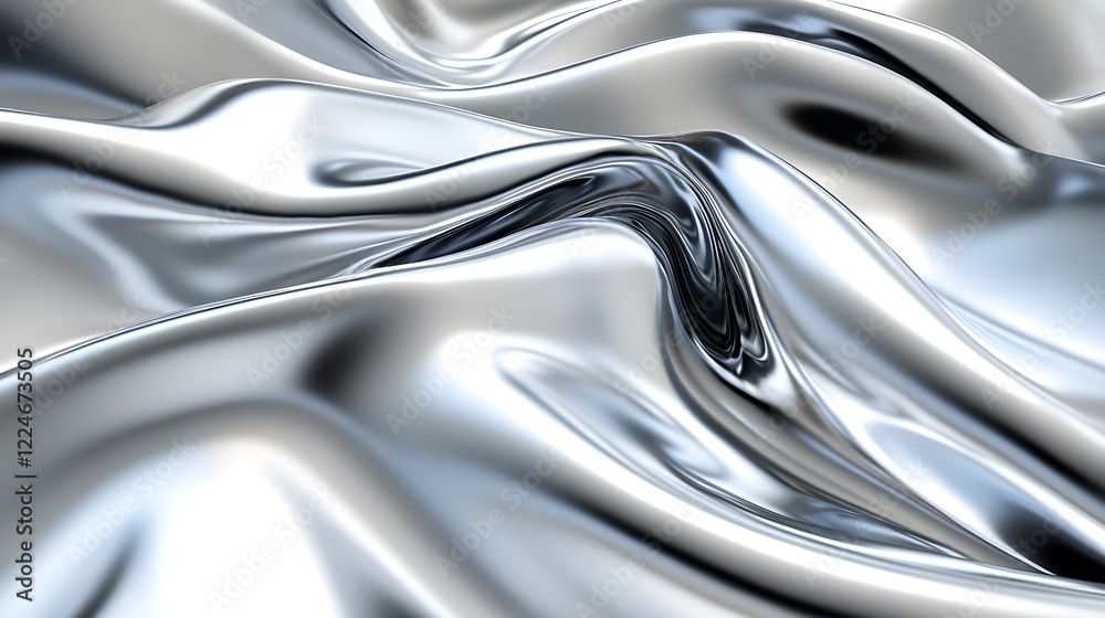 Fototapeta premium Abstract Silver Draped Fabric Showing Smooth Curves