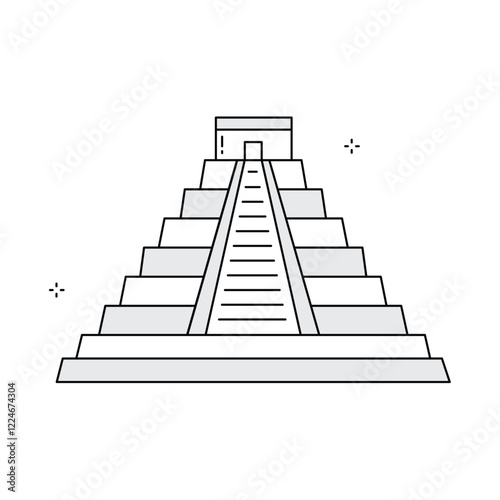 Yucatan Ancient Mayan Pyramid Vector Icon Design