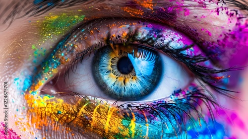 Ein bunt geschminktes Auge.