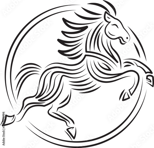 2026, year of Horse, line art , outline , simple linear
