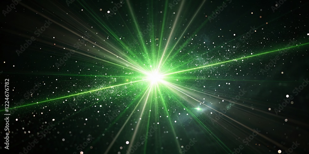 Obraz premium Green Lens Flare Burst on Black Background - High Resolution Stock Photo