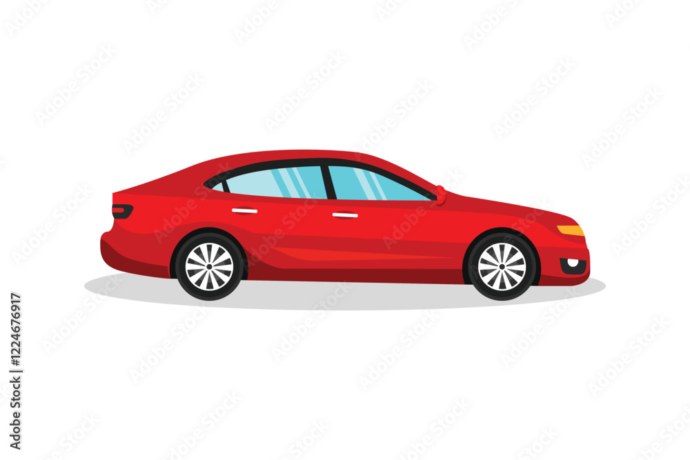 Vector illustration of modern car in cartoon flat style. Simple picture of land vehicle transportation. Familiy car side view. Modern technology automobile. Colorful exterior body car Vector illustration of modern car in cartoon flat style. Simple picture of land vehicle transportation. Familiy car side view. Modern technology automobile. Colorful exterior body car