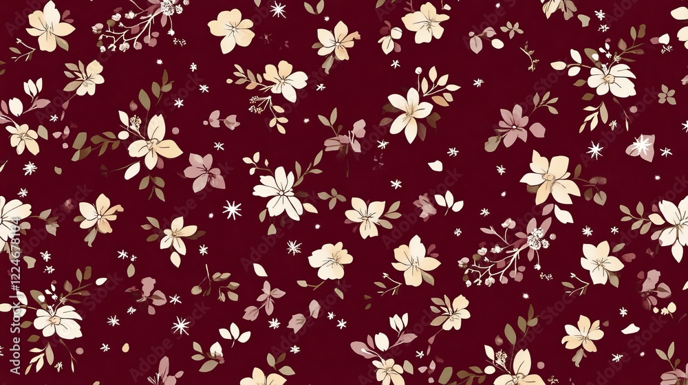 Elegant Burgundy Floral Pattern Design Textile Print Elegant Burgundy Floral Pattern Design Textile Print