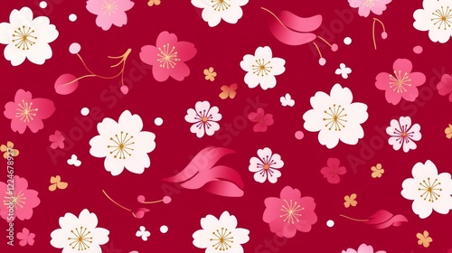 Wallpaper Mural Elegant Cherry Blossom Floral Design Pattern Background Torontodigital.ca