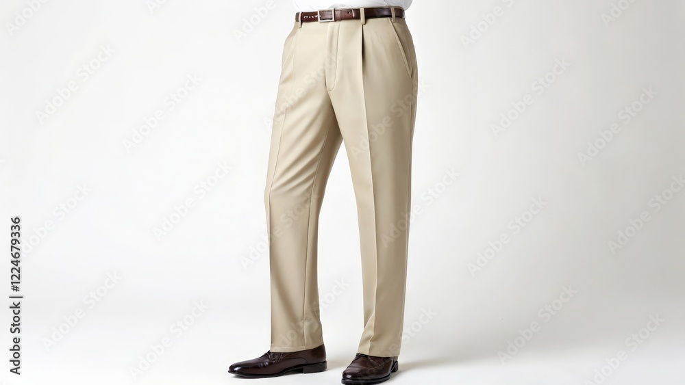 Beige Pleated Trousers, Men's Formal Pants, Classic Style Beige Pleated Trousers, Men's Formal Pants, Classic Style