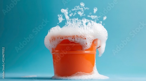 Bucket with soapy foam for household cleaning and hygiene, cleaning, soap bubbles, foam, household, bucket photo