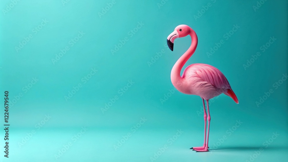 Fototapeta premium Pink Flamingo on Teal Background A Vibrant Summer Scene