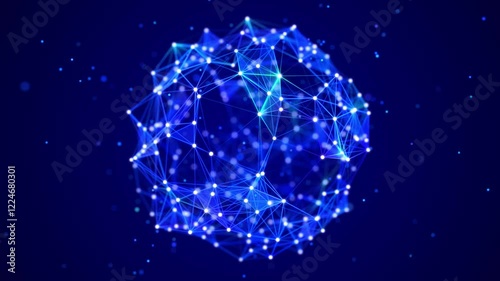 Abstract sphere of glowing dots and lines. 3d ball of particles and lines. Futuristic technology illustration. 3d rendering. Seamless loop.