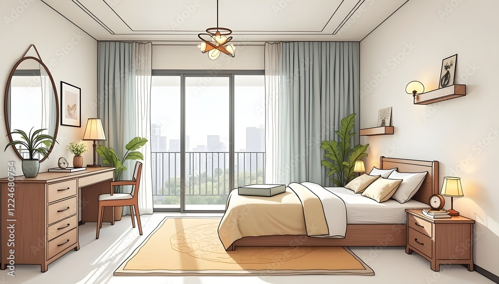 Modern Bedroom Design With City View And Wooden Furniture Modern Bedroom Design With City View And Wooden Furniture