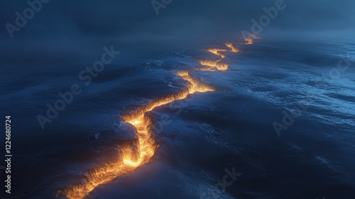 Glowing Lava Flow in a Frozen Ocean