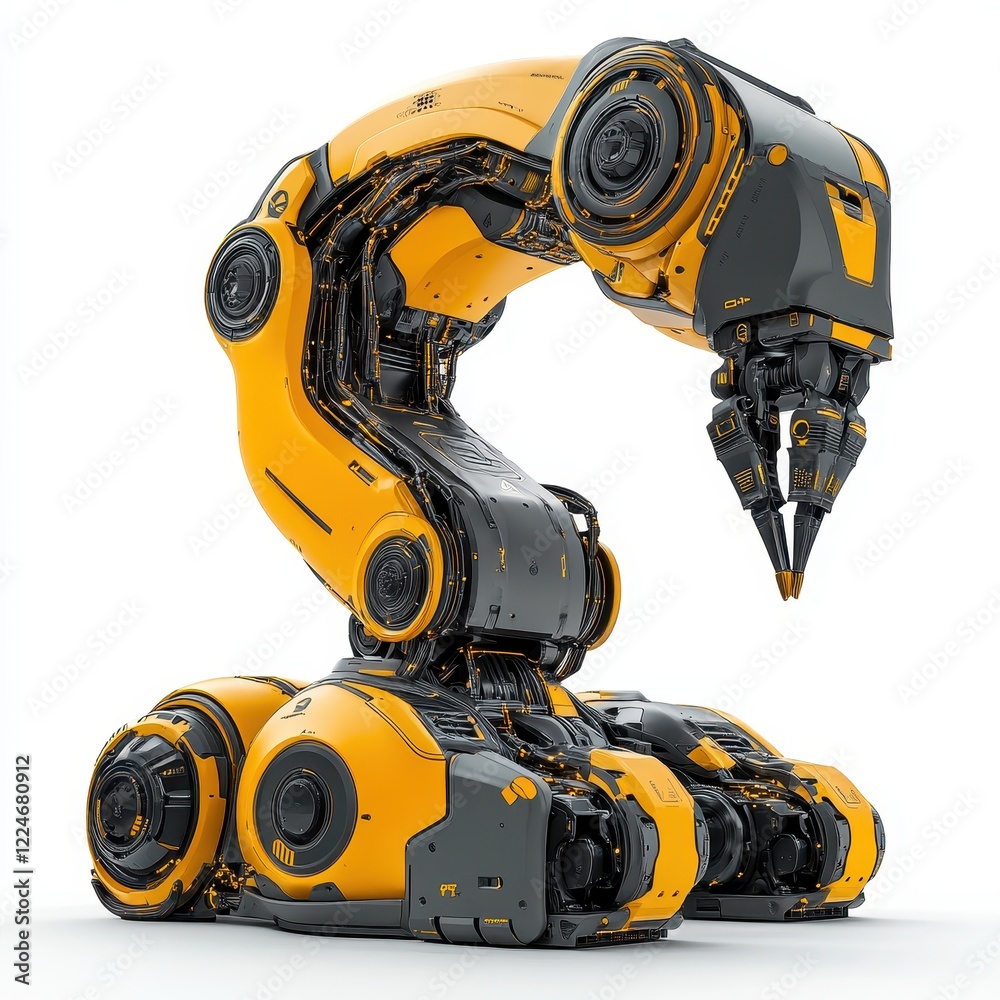 Futuristic Industrial Robot Arm with Yellow Accents Futuristic Industrial Robot Arm with Yellow Accents