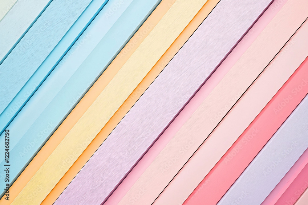 Fototapeta premium Colorful diagonal stripes of pastel paper arranged harmoniously, evoking creativity and design inspiration