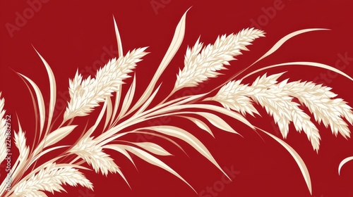Wallpaper Mural Elegant Cream Wheat Stalks on Red Background Design Torontodigital.ca