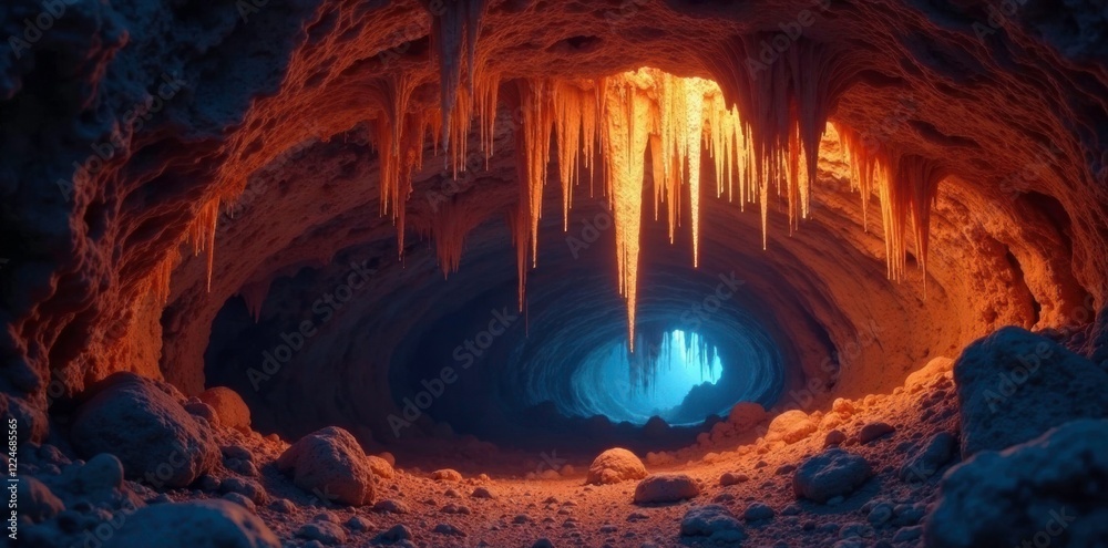 Sparkling stalactite formation on cave ceiling, cave formations, cave stalactites Sparkling stalactite formation on cave ceiling, cave formations, cave stalactites