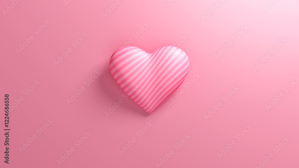 Light pink striped heart with soft shadow on a pink background. Valentine's day romantic backdrop. 3d render illustration. Light pink striped heart with soft shadow on a pink background. Valentine's day romantic backdrop. 3d render illustration.