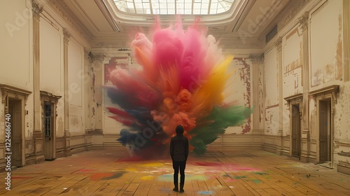 Farbexplosion in einem alten Saal.