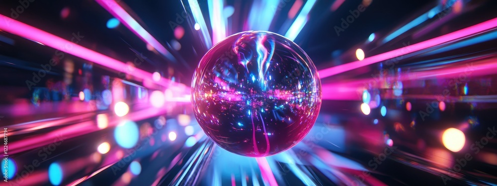 Obraz premium Disco ball in neon color. Selective focus.