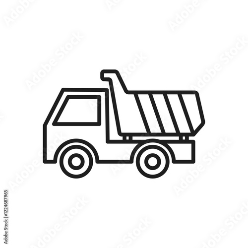 This icon beautifully represents a simplistic outline of a tipper dump truck, making it perfect for visually symbolizing the construction and renovation industry in various contexts