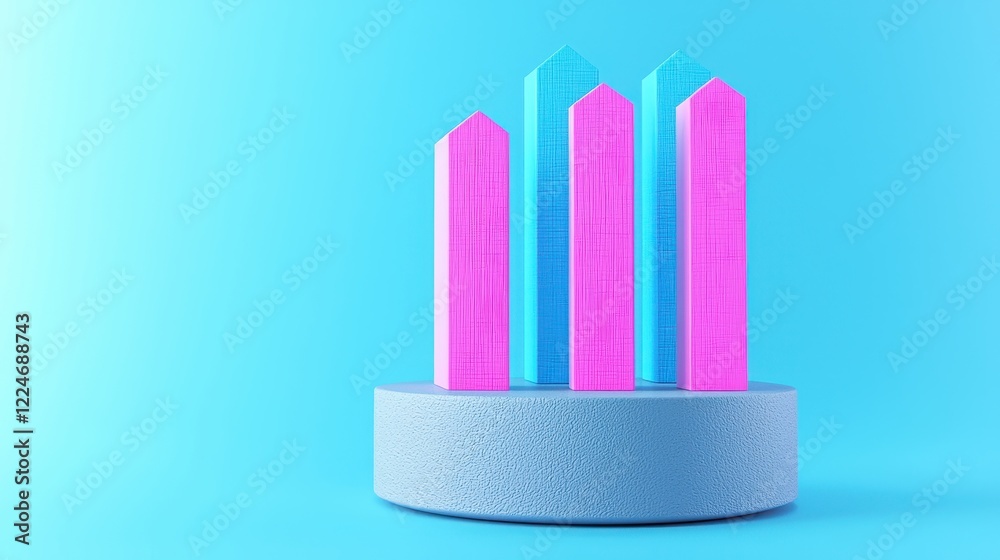 Obraz premium Colorful 3D Graph with Bars on Blue Background