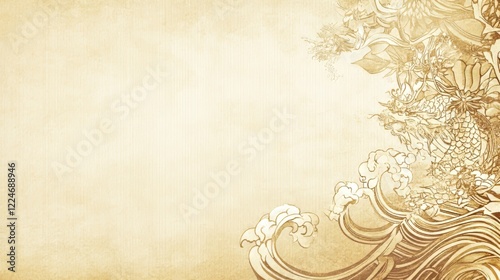 Elegant Dragon and Floral Wave Design on Antique Paper