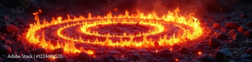 Fiery rings, swirling embers, dark background, spiral, abstract, background