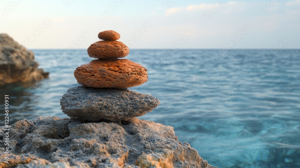 Serene Seascape: Balanced Rocks by the Ocean Serene Seascape: Balanced Rocks by the Ocean