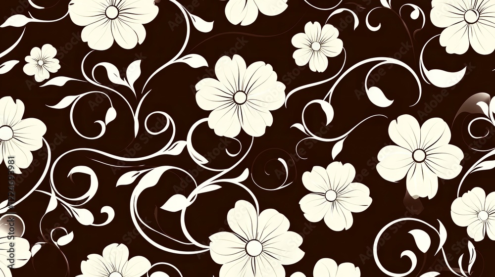 Elegant Floral Design Dark Brown Background Pattern Elegant Floral Design Dark Brown Background Pattern