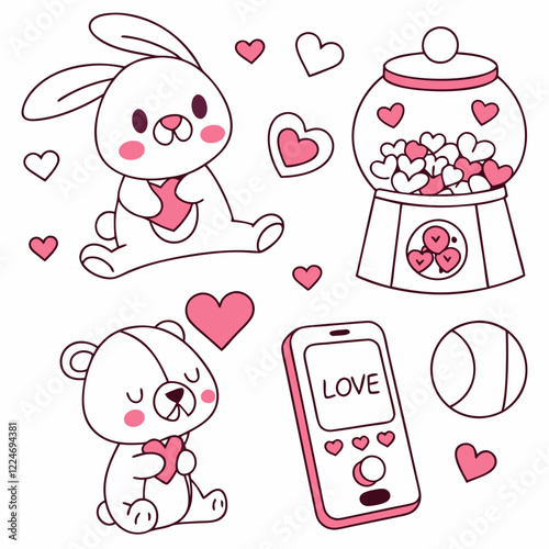 Adorable Valentine's Day Animals and Love Symbols