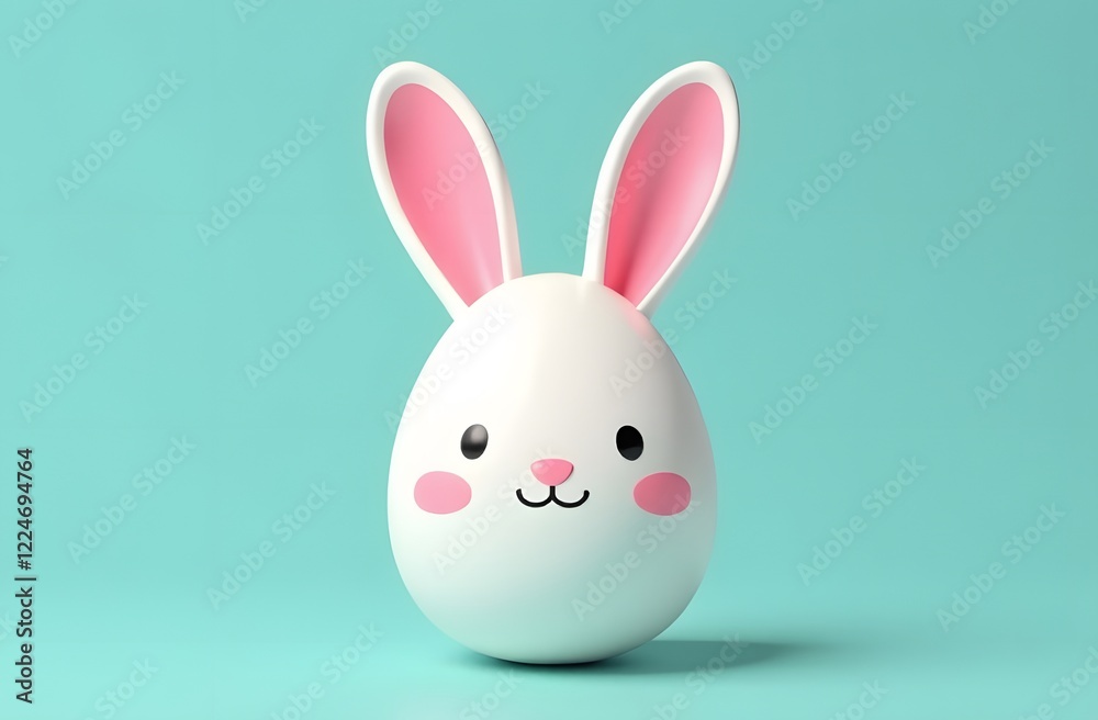A bright minimalist Easter-themed image featuring Easter Egg painted to resemble cute animal rabbit A bright minimalist Easter-themed image featuring Easter Egg painted to resemble cute animal rabbit