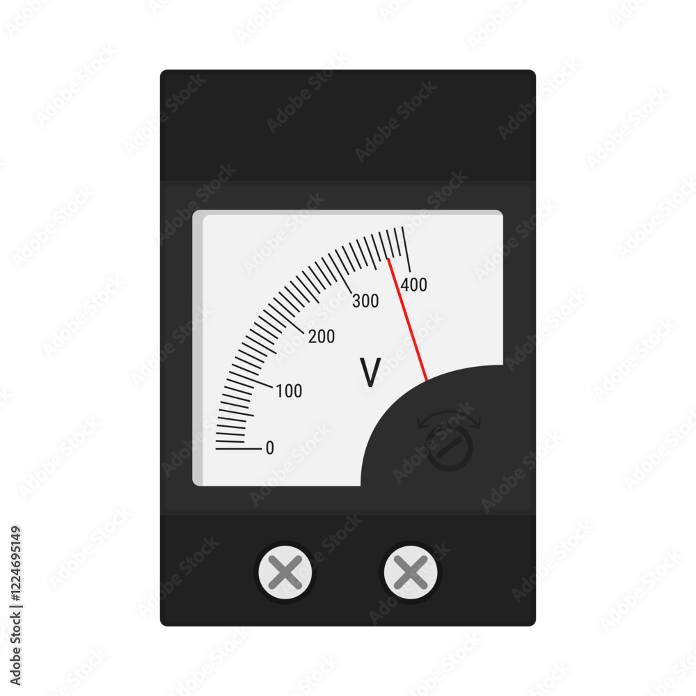 Analog voltmeter for DIN rail mount. Flat style vector illustration isolated on white Analog voltmeter for DIN rail mount. Flat style vector illustration isolated on white