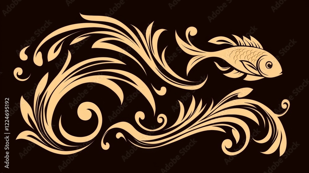 Elegant Floral Design with Goldfish Illustration Elegant Floral Design with Goldfish Illustration