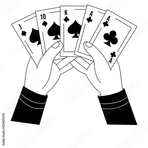 Holding cards in hands, glyph style illustration 

