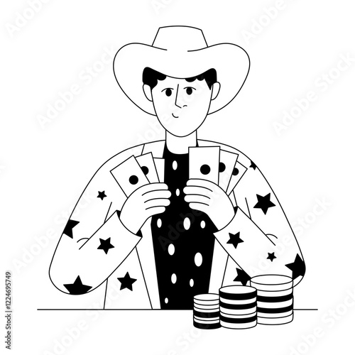 A glyph illustration of a character winning money 


