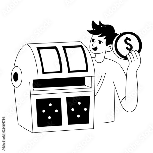 A character winning coin illustration in glyph style 

