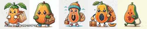 cute papaya vector carrying a bag