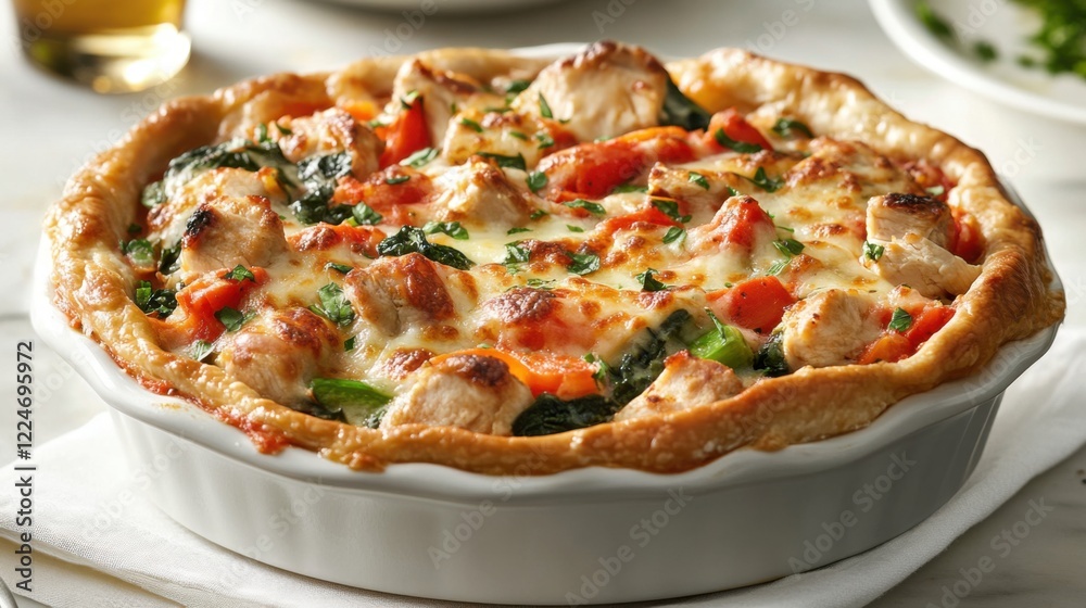 Chicken vegetable cheese pie. Generative AI Chicken vegetable cheese pie. Generative AI