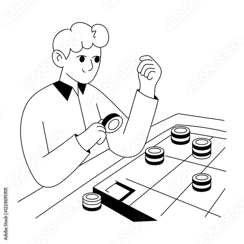 A glyph illustration of a character doing poker cheating 
