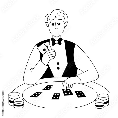 A character playing with large betting amount, drawing style illustration 

