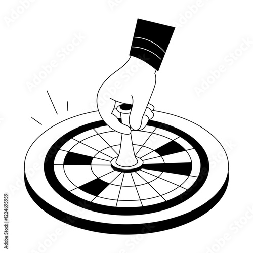 Rotating roulette table with hand, glyph style illustration 

