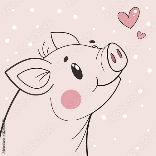 Adorable Piglet Dreaming of Love: Cute Cartoon Illustration