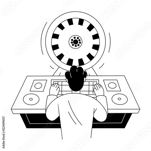 A glyph illustration of a character playing casino game 