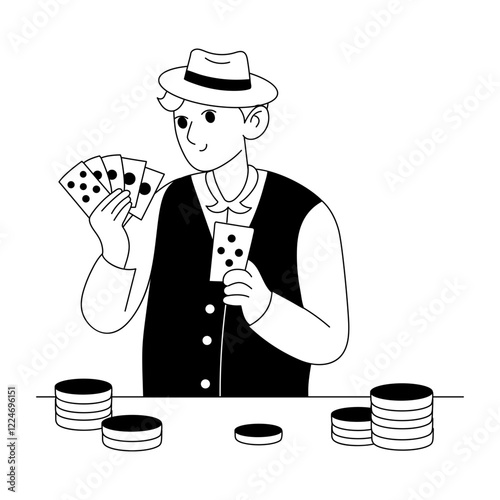 Poker dealer illustration in glyph style 

