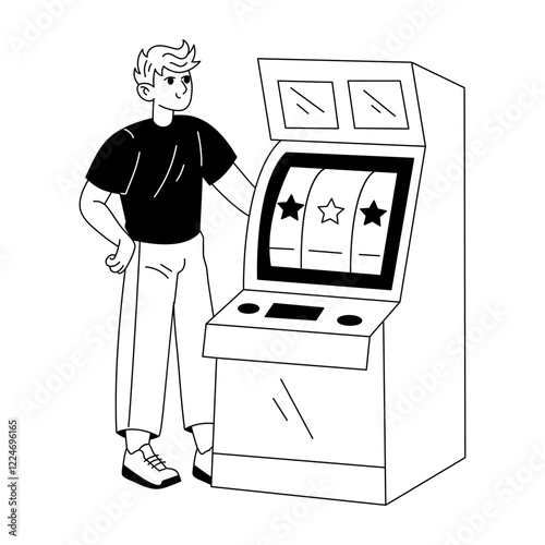 A character tossing casino dice illustration in glyph style 

